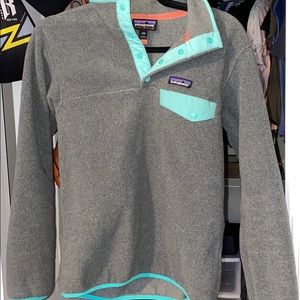 Grey and Teal Patagonia Snap T Pullover